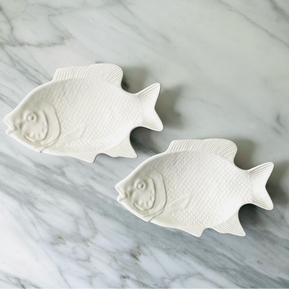 Ocean by Sakakibara Japan•VINTAGE~LIKE NEW•Ivory Ceramic Fish Platter+(2) Plates - Picture 3 of 12